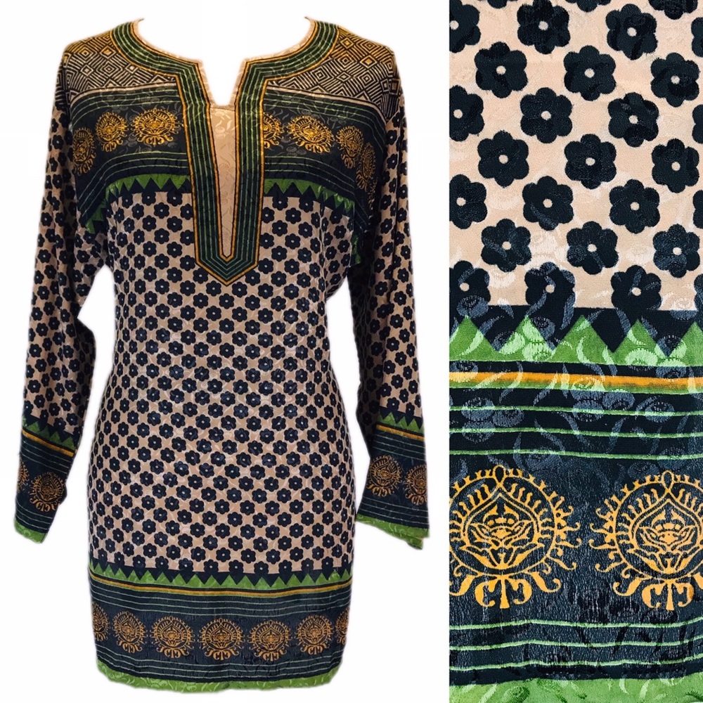 NWT Green/Brown/Black/Yellow Silky Tunic Top